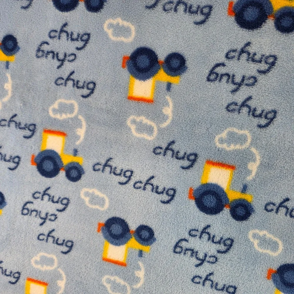 Cutie Pie Baby Blue Train Fleece Blanket Chug Chug 30x36